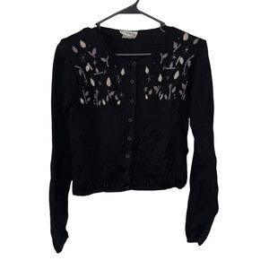 Wrapper Vintage Black Knit Embroidered Beaded Cardigan Sweater